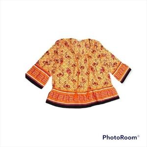 Crown and Ivy Ladies Orange Pink Flamingo Flowey‎ Top with Tassels beach festive